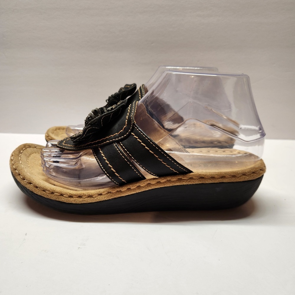Cliffs White Mountain Carnation Black Floral Wedge Sandals Womens 7.5 M C14724Z